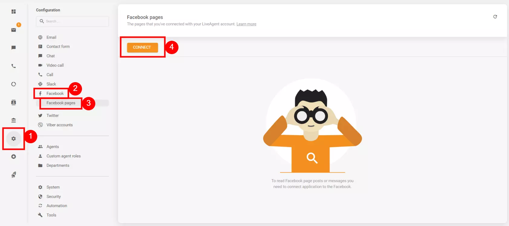 配置设置以将您的 Facebook 账户与 LiveAgent 连接