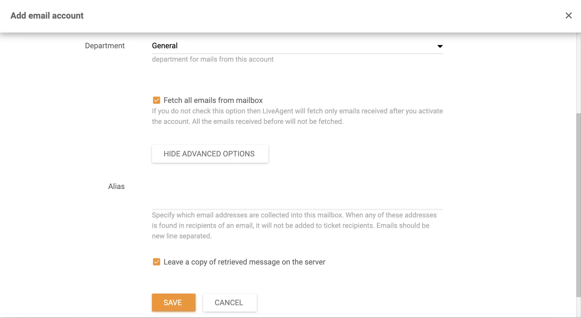 在 LiveAgent 中添加电子邮件账户