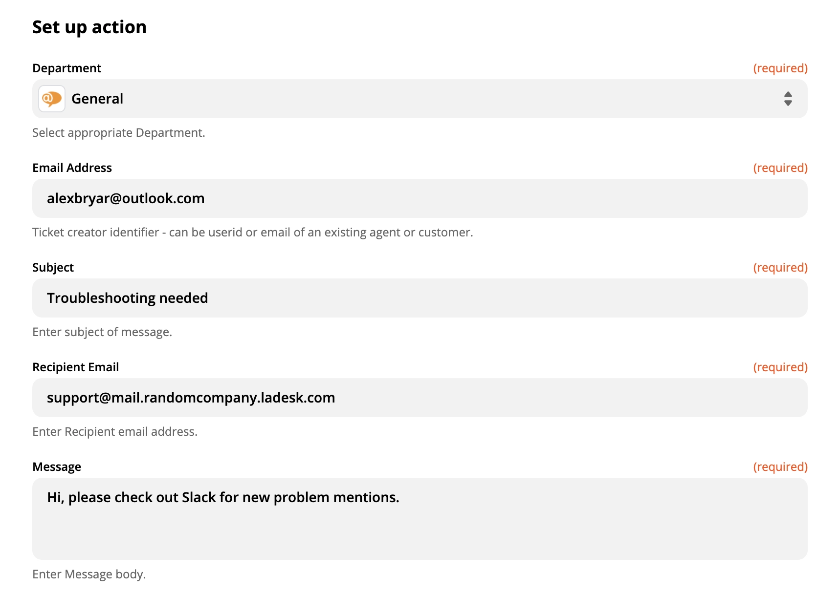 Zapier上的LiveAgent操作设置展示