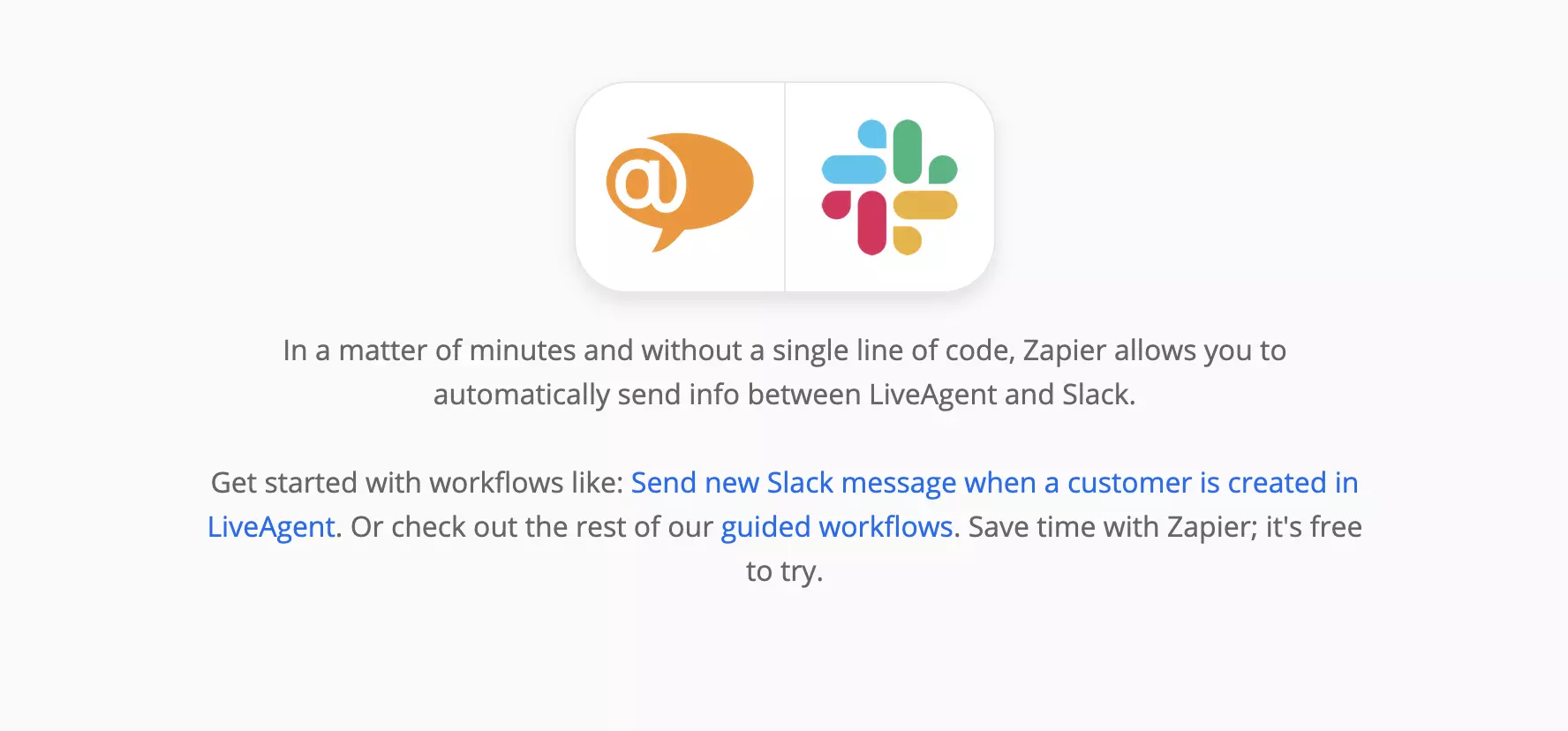 Zapier 上的 LiveAgent 和 Slack 页面