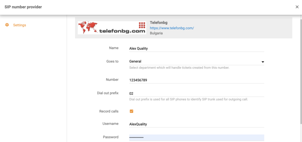 在LiveAgent中添加新呼叫中心号码时的TelefonBG设置