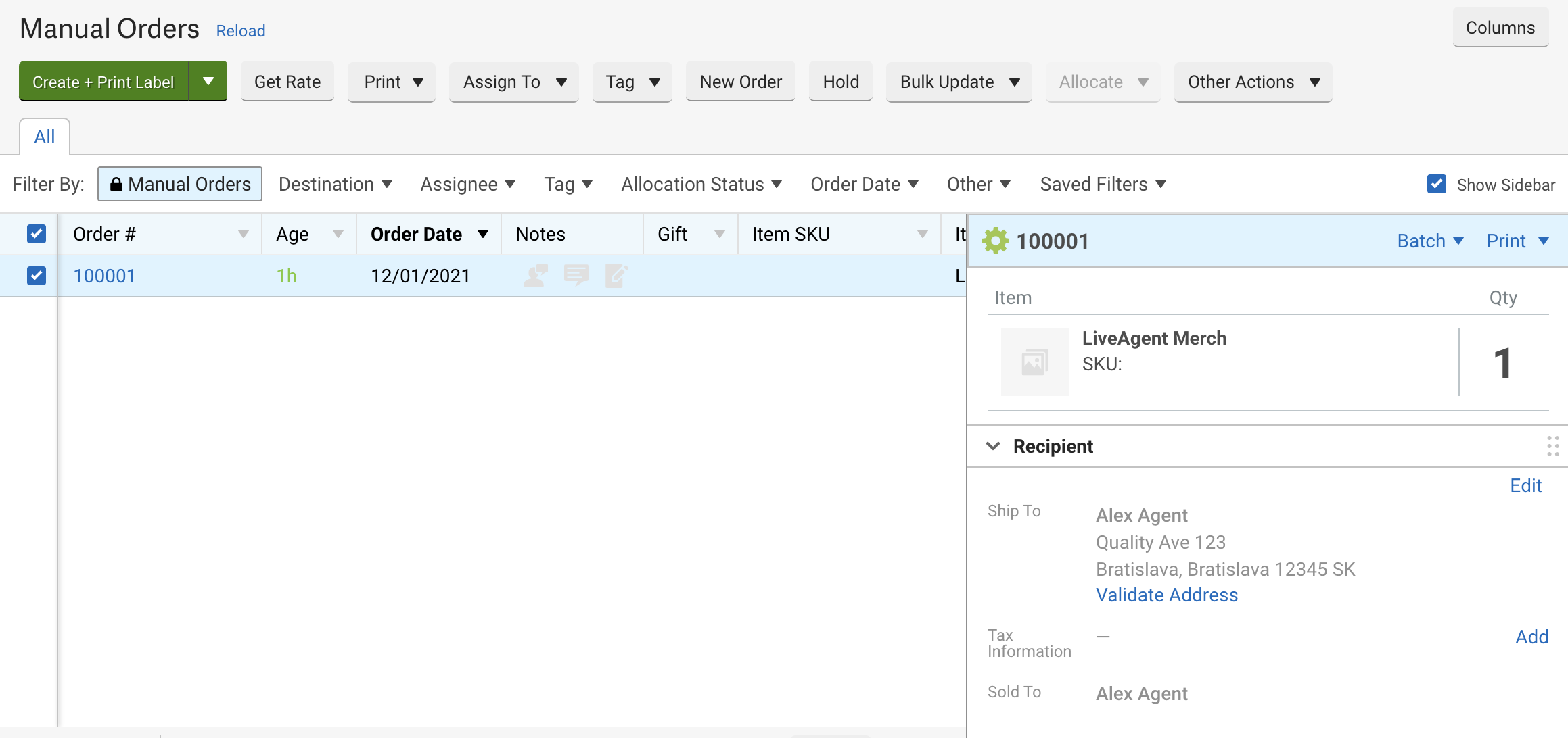 在ShipStation中创建的新订单