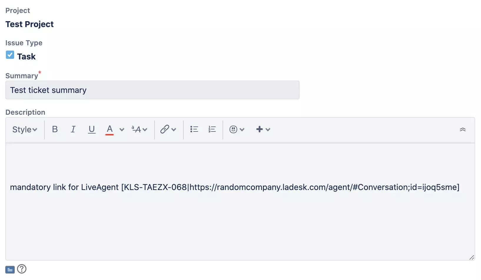 新Jira窗口,包含新问题的创建和描述