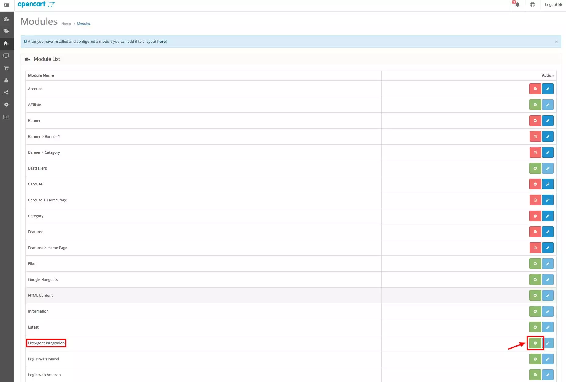 OpenCart LiveAgent集成 - 模块部分