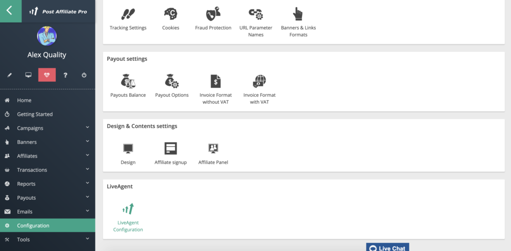Post Affiliate Pro中的LiveAgent配置