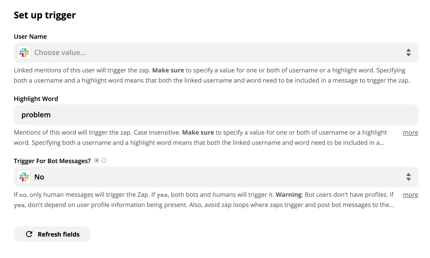 Zapier上的Slack触发器设置展示