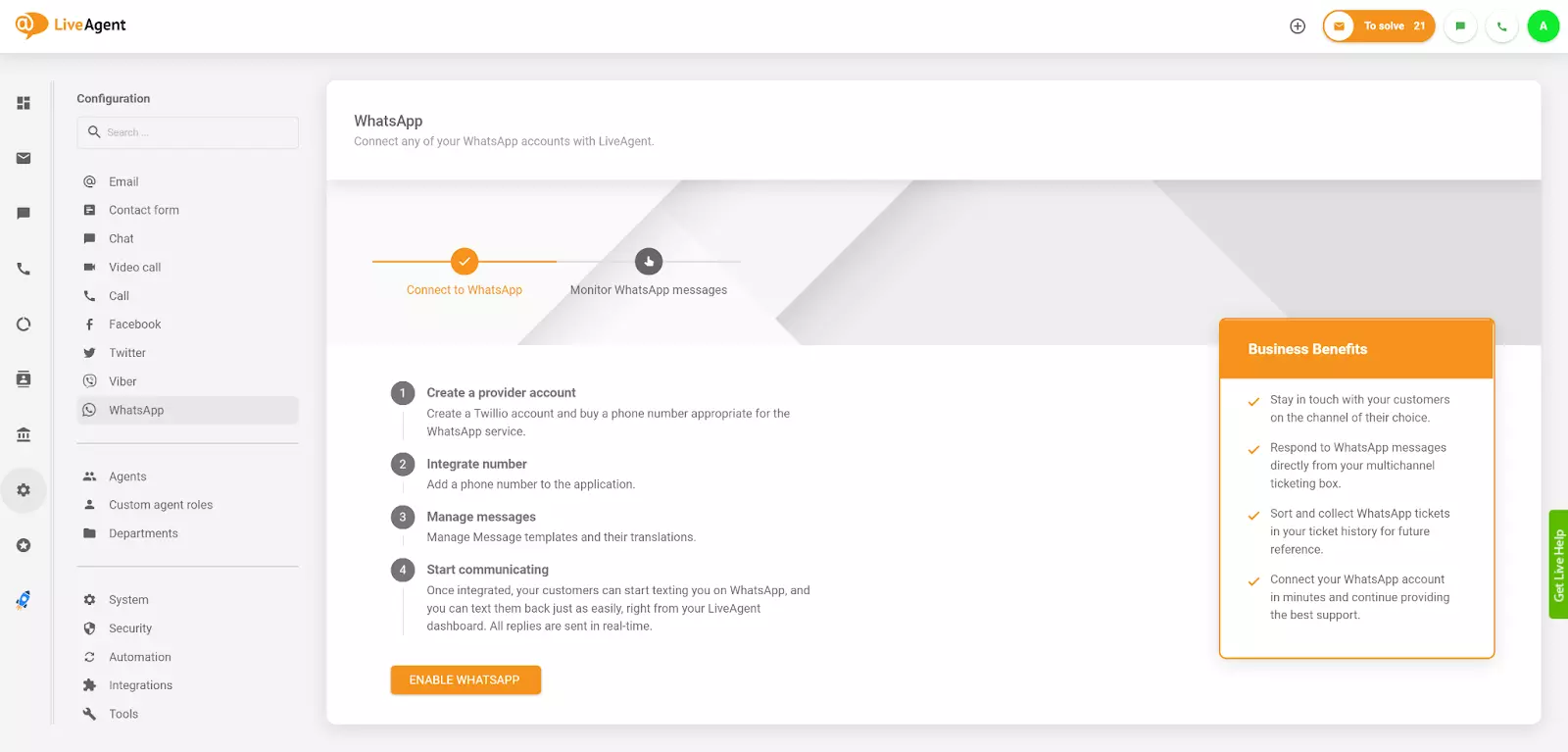 LiveAgent的WhatsApp集成