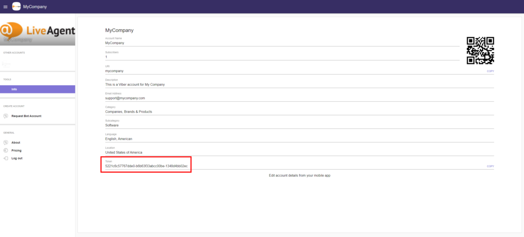 Where to find the token for Viber integration in LiveAgent