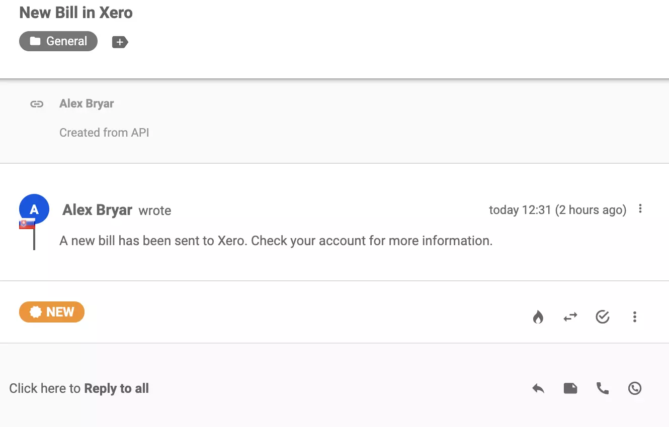 与Xero成功集成后发送到LiveAgent工单系统的新对话