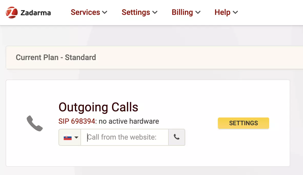 Zadarma VoIP provider website with call option
