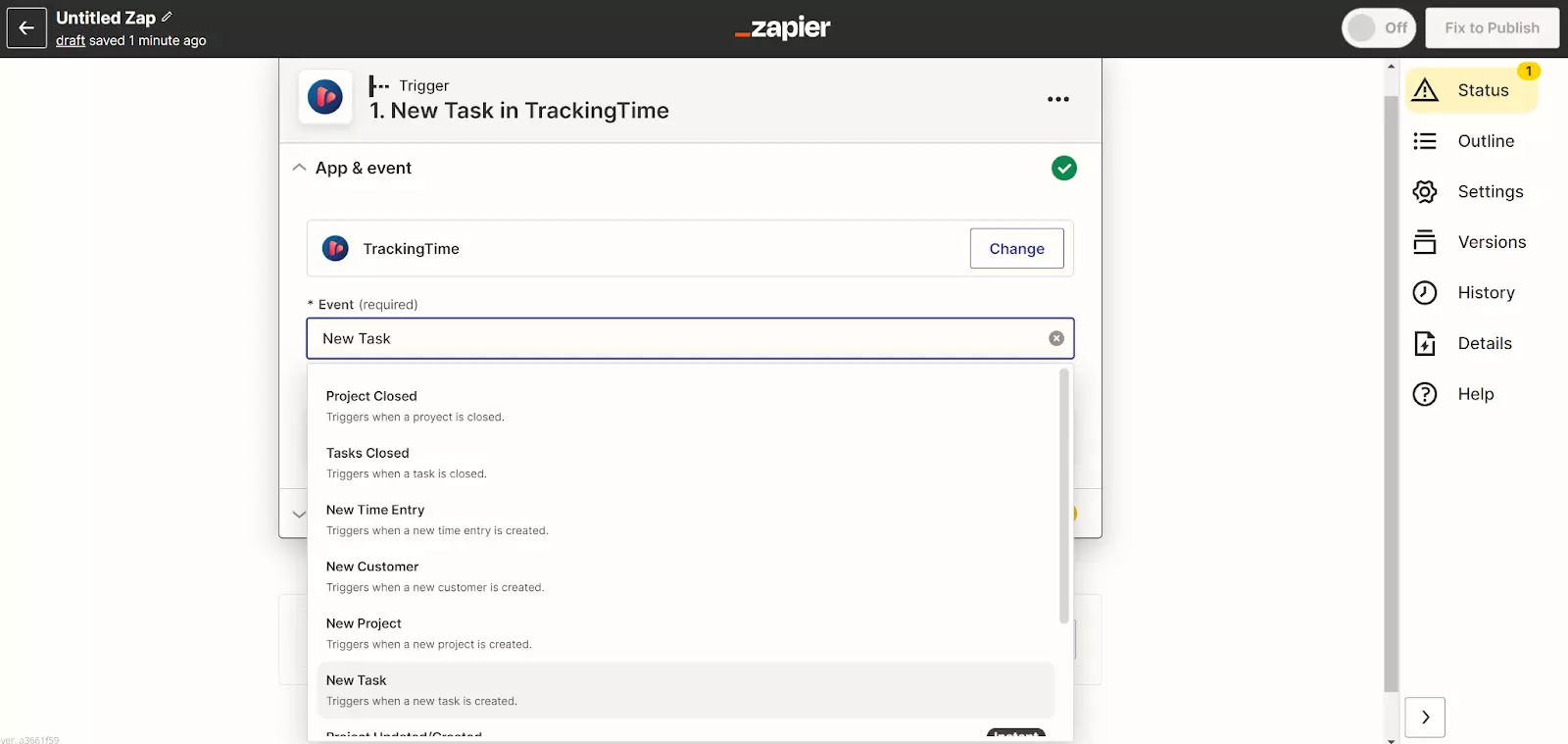 Zapier - TrackingTime中的新任务