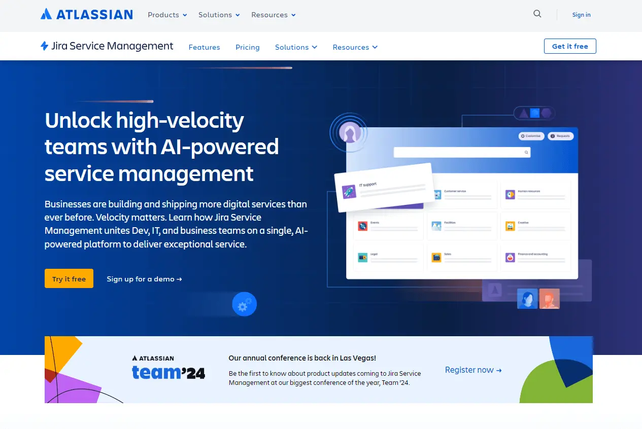Jira Service Management主页,帮助台软件的Help Scout替代方案