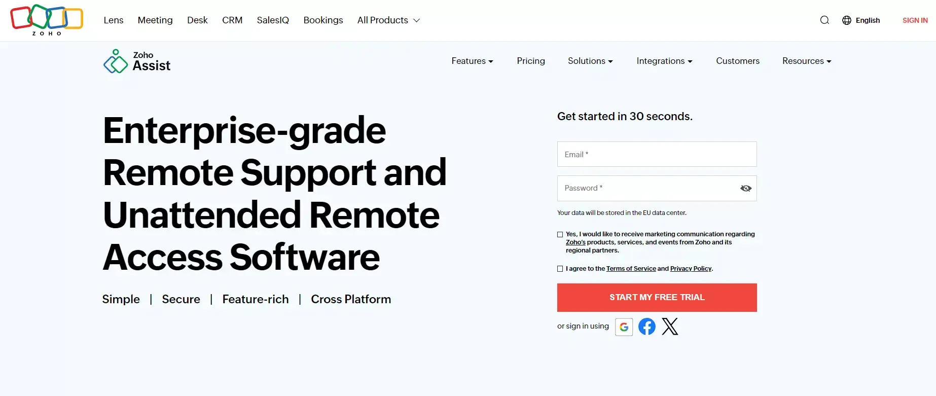 Zoho Assist主页 - 强大的远程帮助台软件