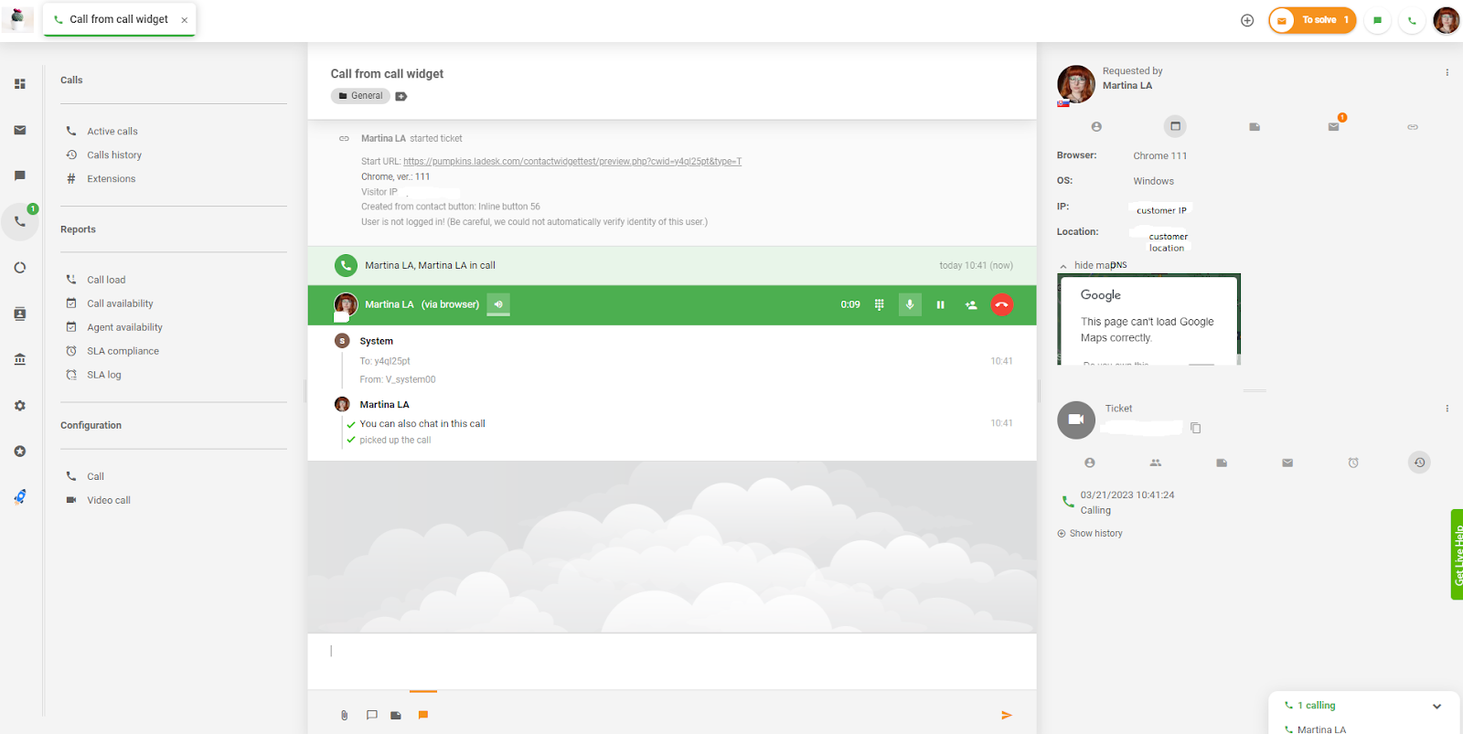 LiveAgent - 从通话小部件拨打电话