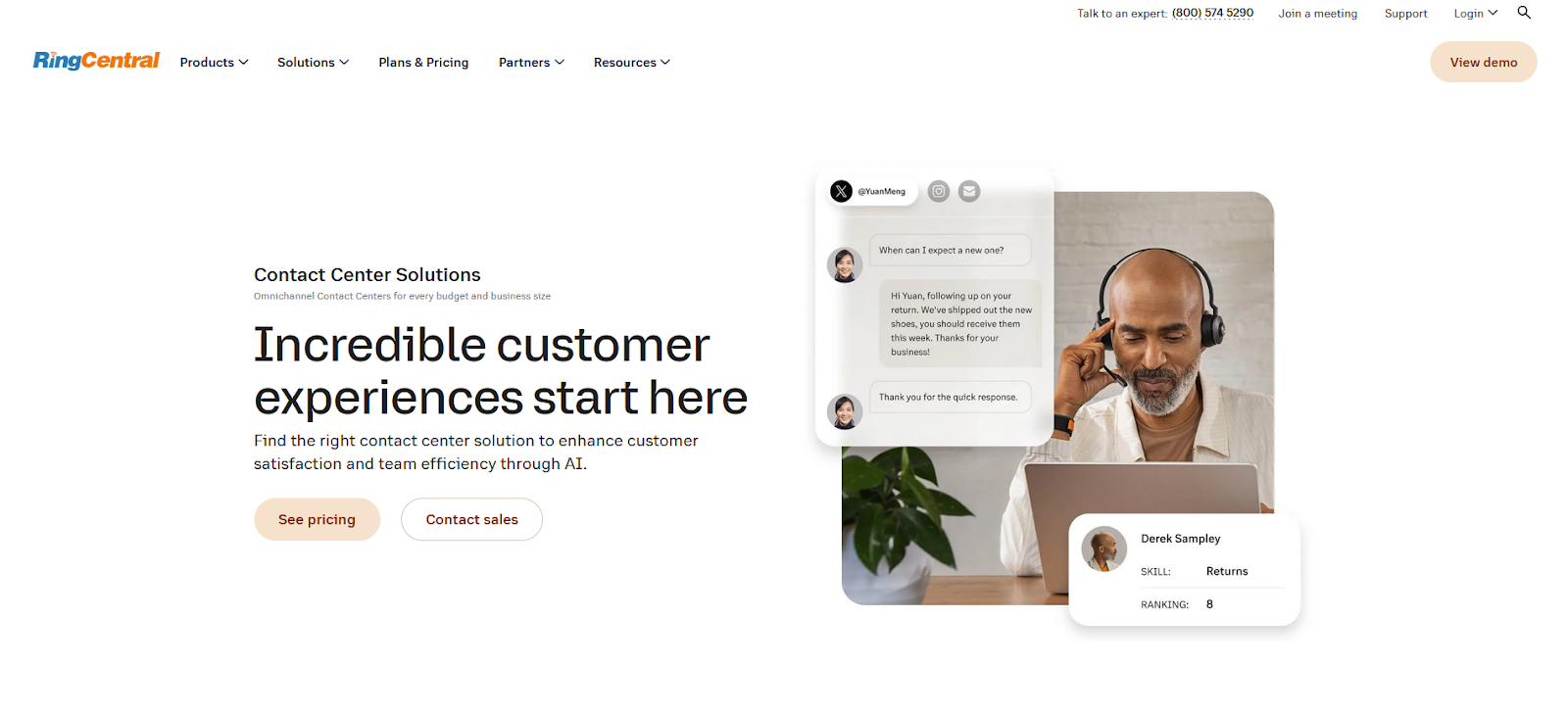 RingCentral联络中心软件主页