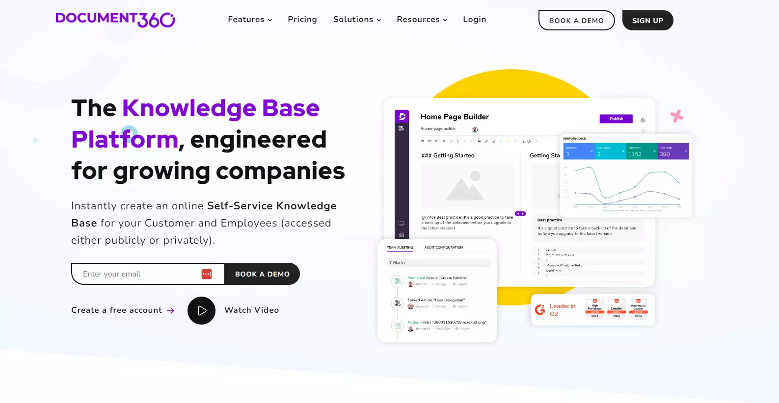 Document360首页快照，重点关注主要功能