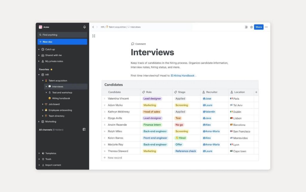 使用Slite的知识库示例