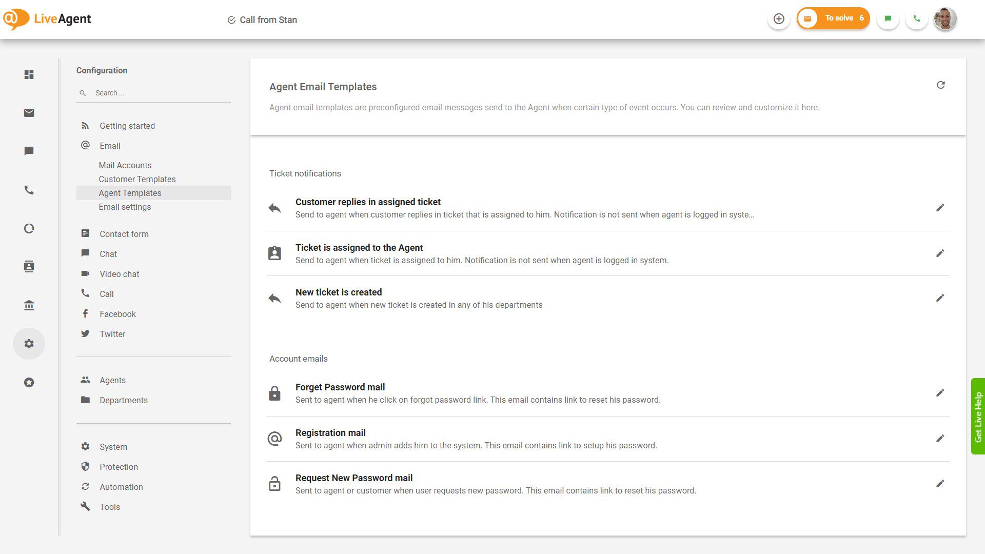在LiveAgent仪表板内一键保存电子邮件模板并部署它们