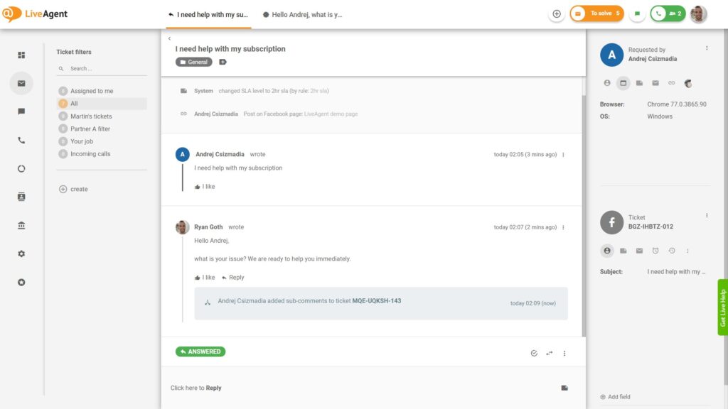 直接从 LiveAgent 回复 Facebook 评论