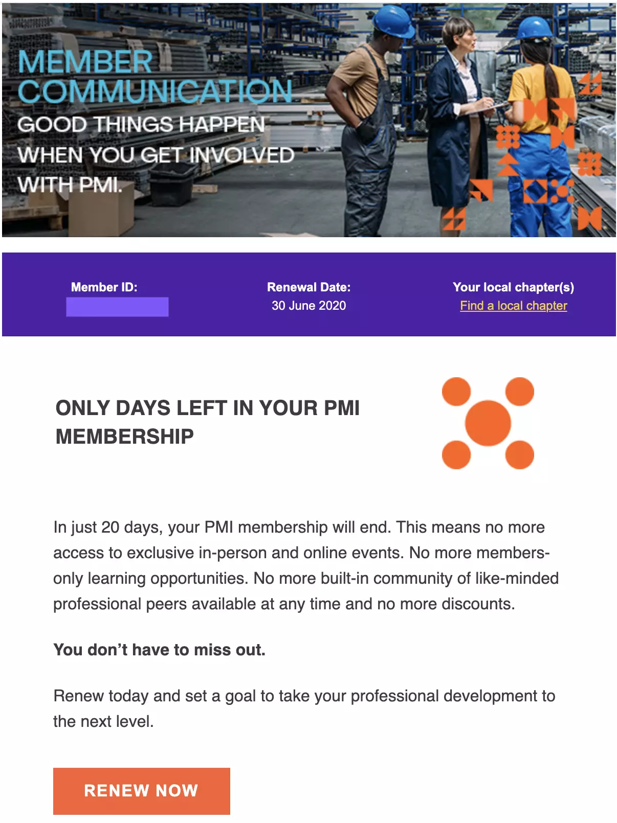 Renewal email template PMI
