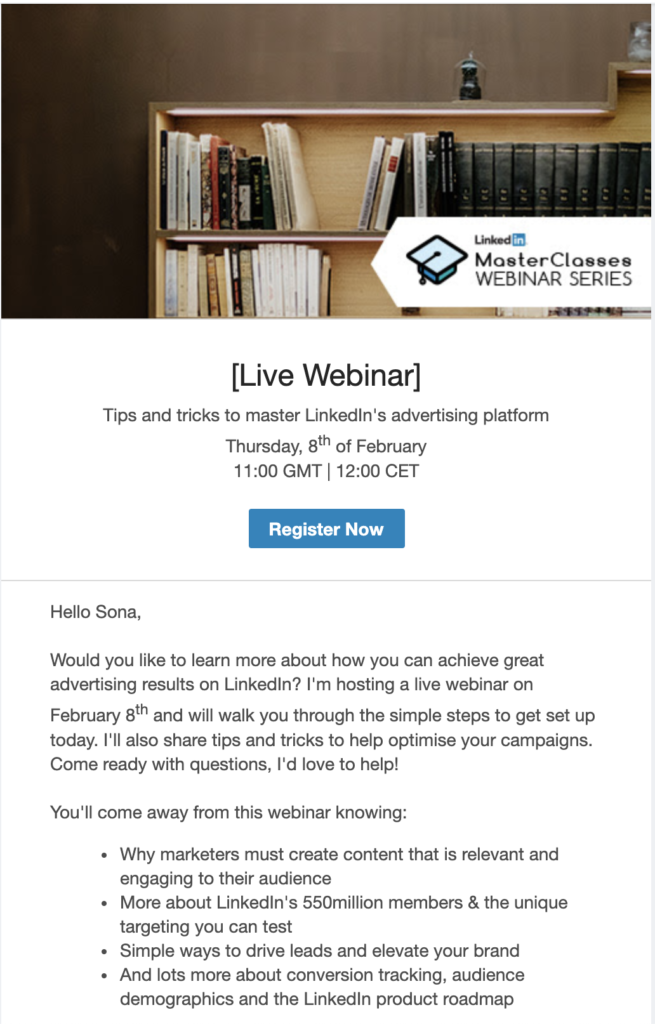 LinkedIn 网络研讨会抢先看电子邮件模板