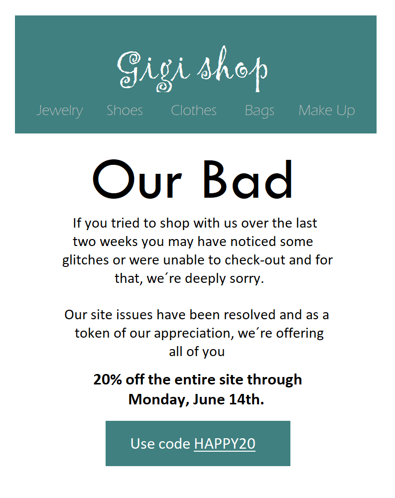 道歉电子邮件示例