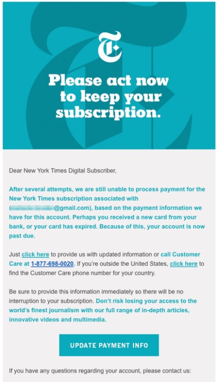 纽约时报催款邮件示例