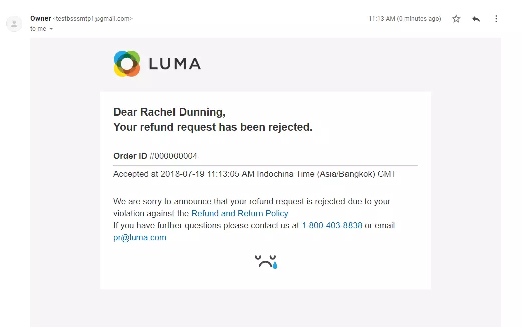 退款申请拒绝电子邮件示例