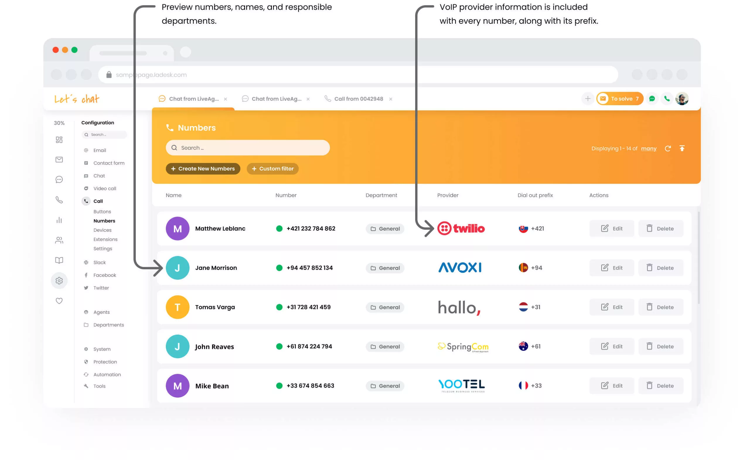 LiveAgent呼叫中心号码设置