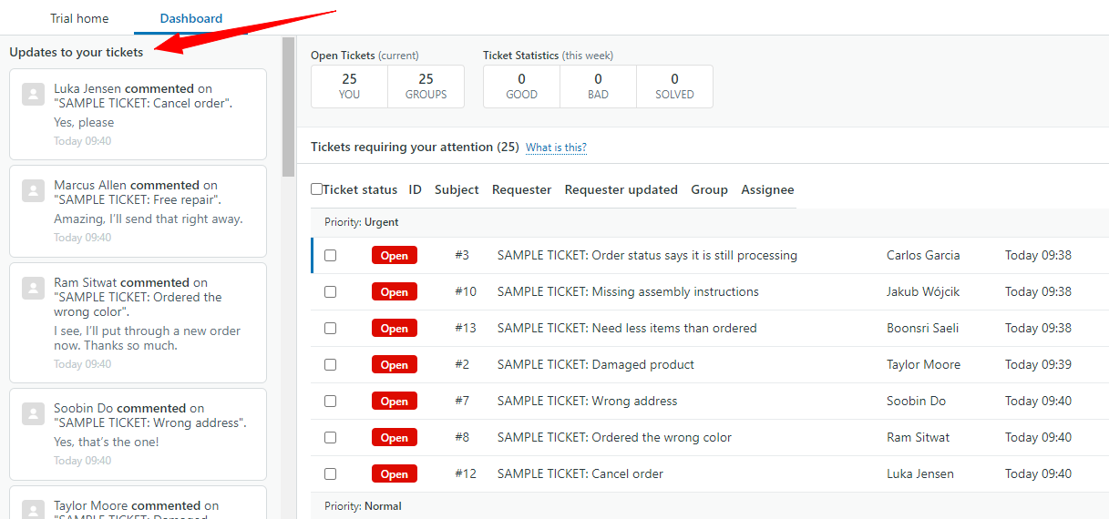 Zendesk ticket updates screenshot