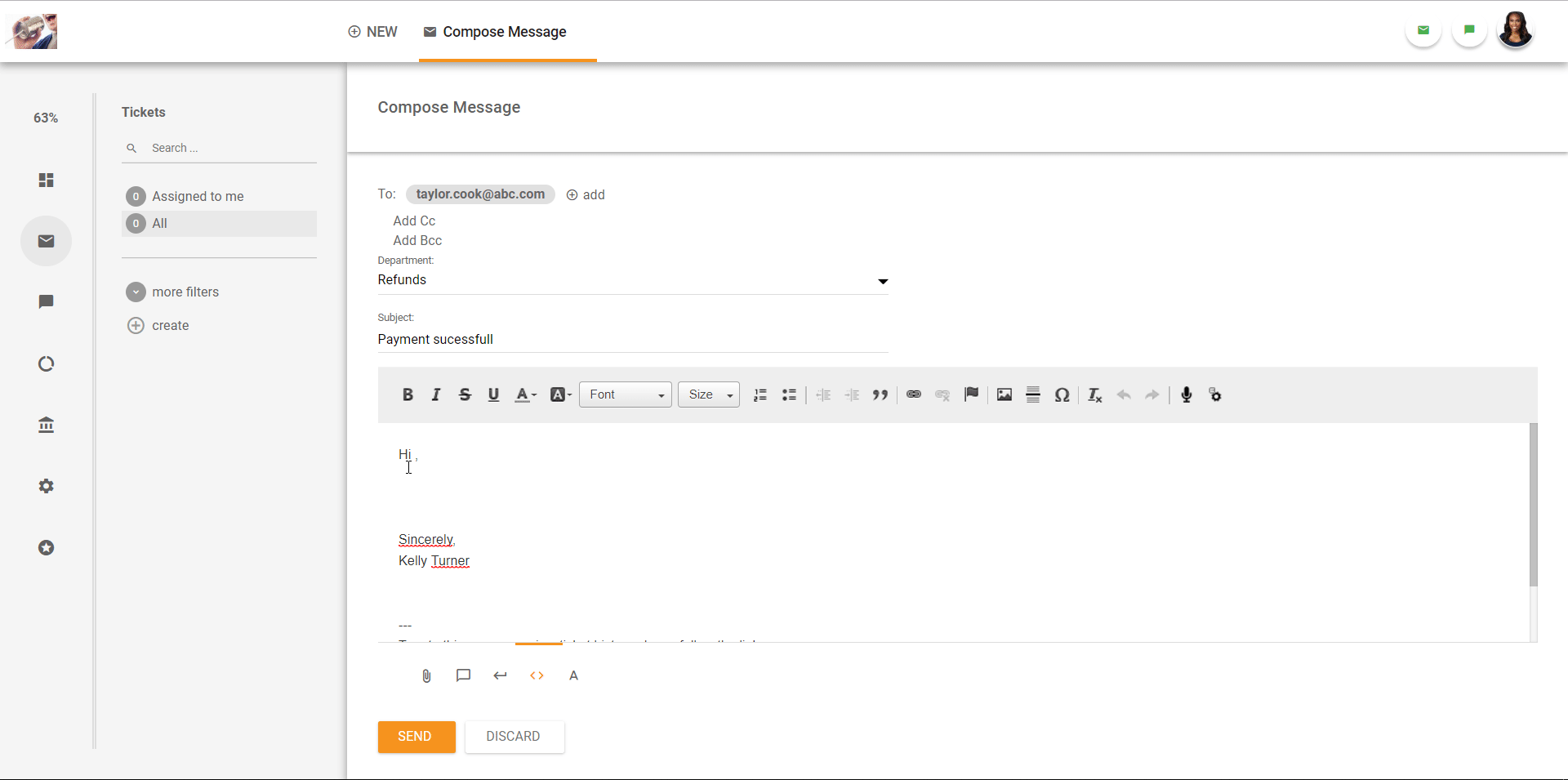LiveAgent中工单界面的概览。