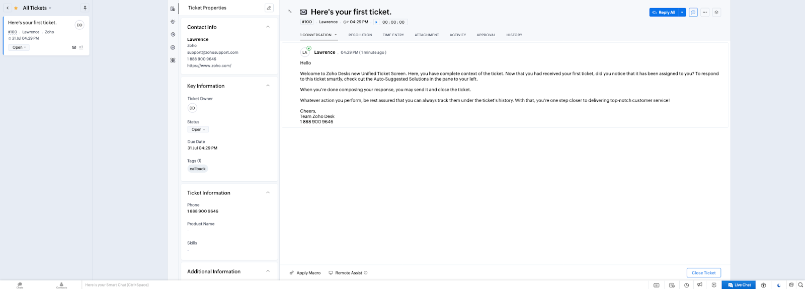 Zoho Desk的工单环境